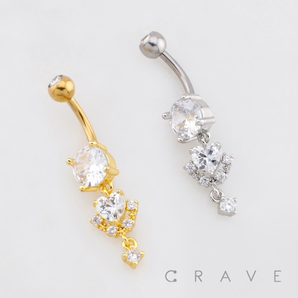 MULTI CZ HEART CLUSTER DANGLE BELLY BUTTON NAVEL RING 316L SURGICAL STEEL MULTI CZ HEART CLUSTER DANGLE BELLY BUTTON NAVEL RING 316L SURGICAL STEEL